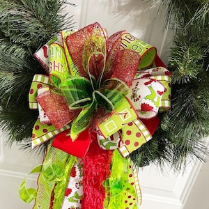 Christmas Collection - Christmas,Christmas Bow,Grinch,Grinch Bow,Grinch Ribbon,Wreath Bow,Mailbox Bow,Bow,Bows,Gift,Christmas Decor,Ribbon