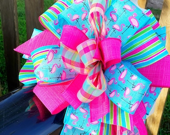 Summer Collection - Summer,Summer Bow, Pink Flamingos,Pink Flamingos Bow,Pink Flamingos Ribbon,Bow,Bows, Mailbox Bow,Wreath Bow,Gift,Ribbon