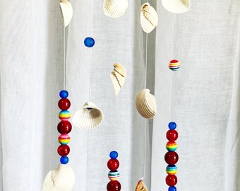 Seashell Wind Chime: Rainbow Beads, Nautical Decor