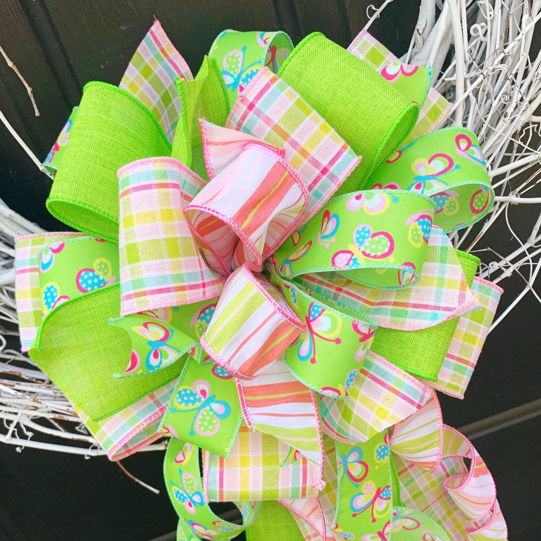 Spring Bow - Spring,Spring Bow,Spring Decor,Summer Bow,Summer Decor,Butterflies,Butterfly Ribbon,Butterfly Bow,Wreath Bow,Mailbox Bow,Gift