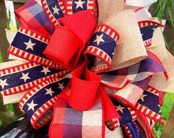 Patriotic Wreath Bow: Stars & Stripes Wired Ribbon Decor