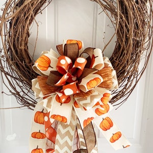 Lazo de otoño con cinta de alambre de calabaza: decoración para coronas y buzones imagen 5