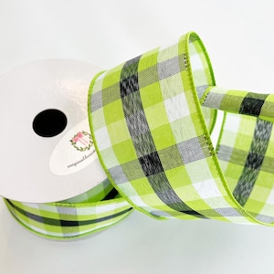 Ribbon - Green/Black Check Ribbon - 2.5 inches by 10 Yards Wired Ribbon