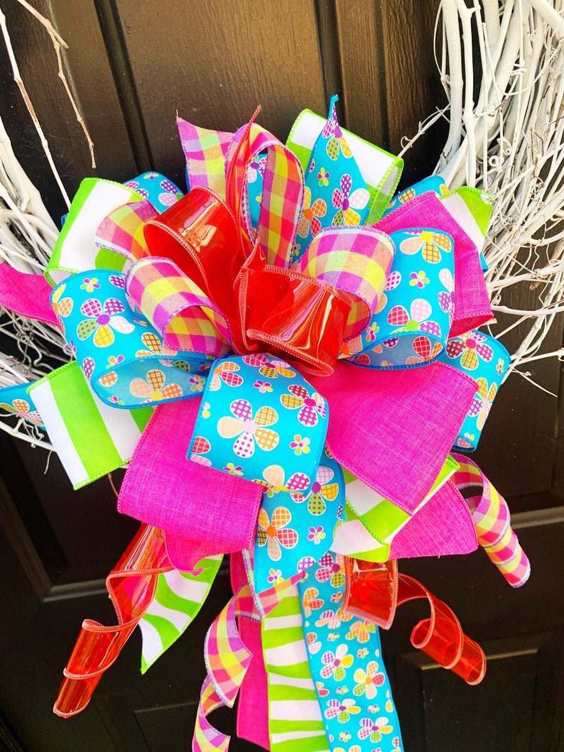 Handmade Floral Ribbon Bow: Colorful Summer Wreath Decor - Etsy