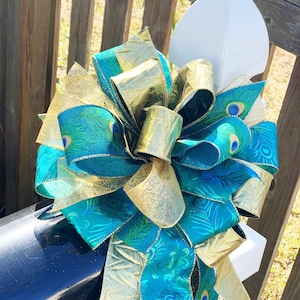 Everyday Collection - Peacock Bow, Peacock Ribbon, Peacock, Peacock Decor, Mailbox Bow, Wreath Bow, Large Bow, Bow, Bows