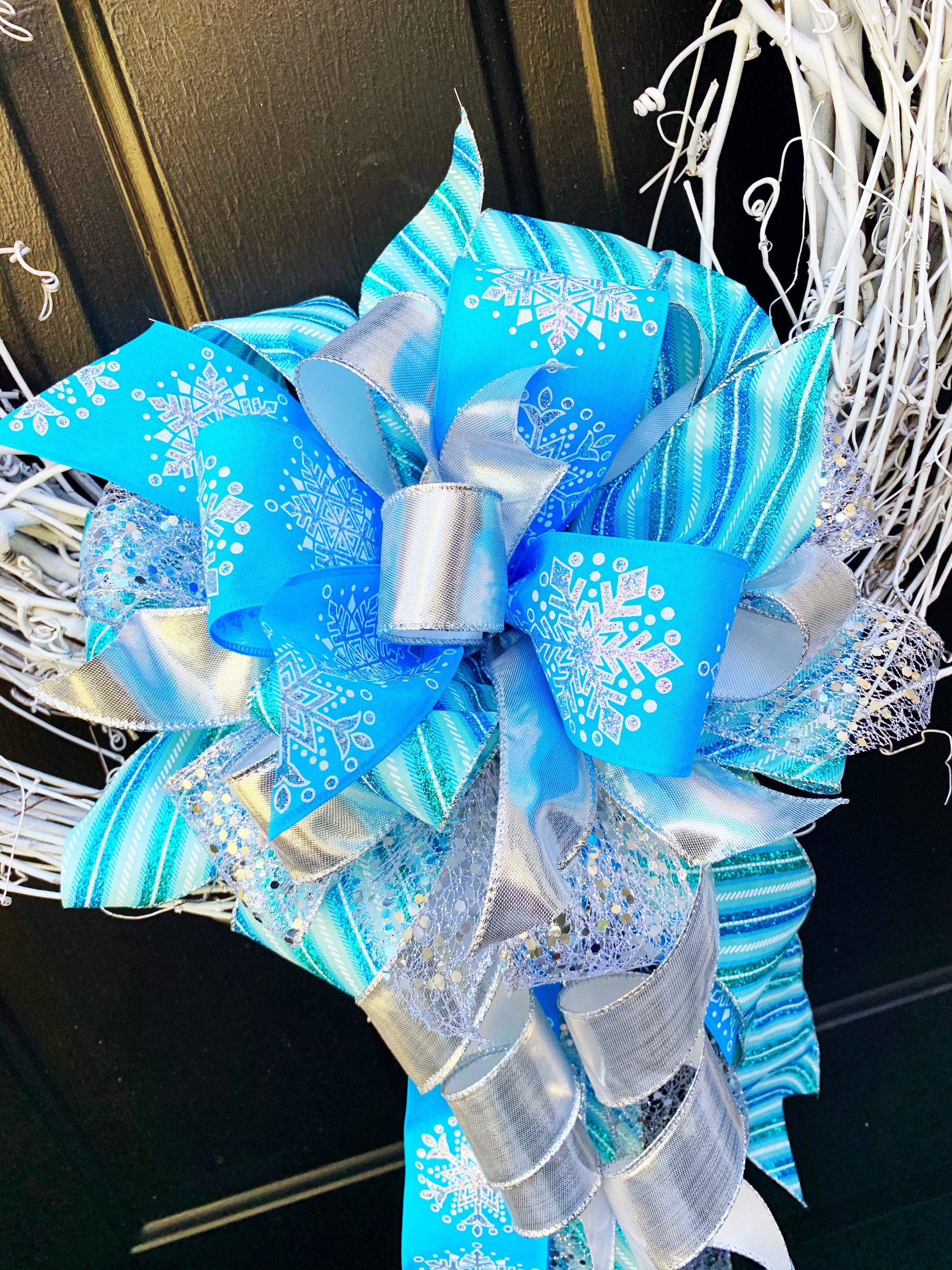 Snowflake Ribbon, US Designer Ribbon, Winter Ribbon, White Snowflakes,  Light Blue Ribbon, Christmas Ribbon, Lanyard Ribbon, Hair Bow Ribbon,  Wholesale