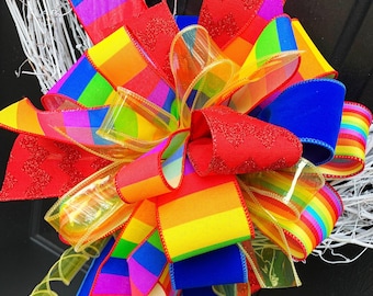 Everyday Collection - Pride,Pride Bow,Pride Ribbon,Rainbow,Rainbow Bow,Mailbox Bow, Wreath Bow,Gay,Gay Bow,Bows,Large Bow, LGBTQ,LGBTQ Bow