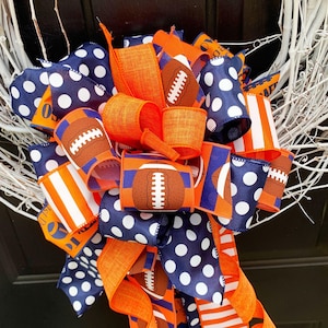 Sports Collection - Orange/Blue Bow,Orange Bow,Football Bow, Football,Decor,Mailbox Bow,Wreath Bow,Large Bow,Bow,Bows