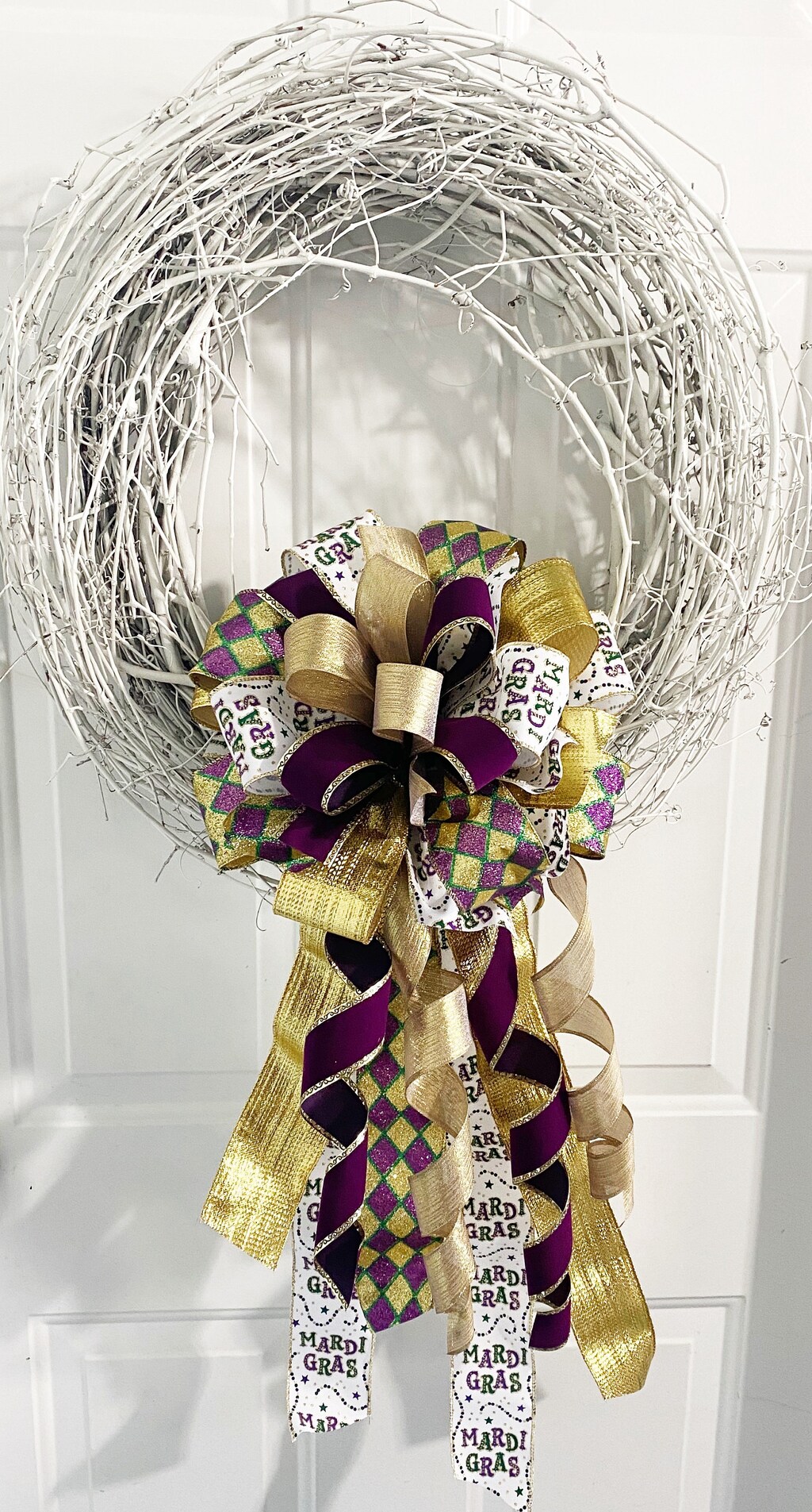 Grande Fiocco Per Ghirlanda Mardi Gras 50x28 Cm – Verde E Viola Con Glitter Metallizzati – Decorazione Per Carnevale, Festa In Maschera E Martedì Grasso