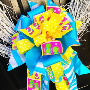 Summer Collection - Beach Bow, Bright Bow, Flip Flops Bow, Bow, Bows, Beach, Summer, Summer Bow, Large Bow, Mailbox Bow, Wreath Bow