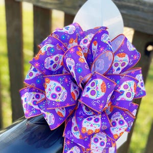 Halloween Collection- Day of the Dead Bow,Scary Skull Bow,Halloween,Hallows Eve Bow,Bow,Bows,Gift,Halloween Decor,Wreath Bow,Mailbox Bow