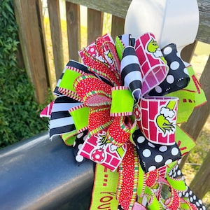 Christmas Collection - Christmas Bow,Grinch Bow,Grinch Ribbon,Grinch Decor,Christmas Decor,Wreath Bow,Mailbox Bow,Tree Topper,Bow,Bows,Gift