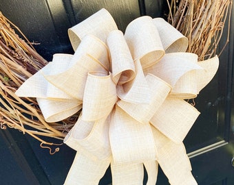 Burlap Beige Bow. Perfect for Mailbox, Door, and Wreath.