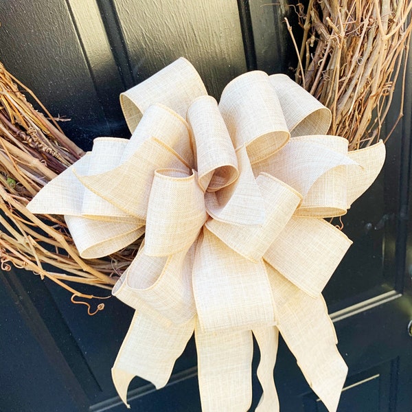 Burlap Beige Bow. Perfect for Mailbox, Door, and Wreath.