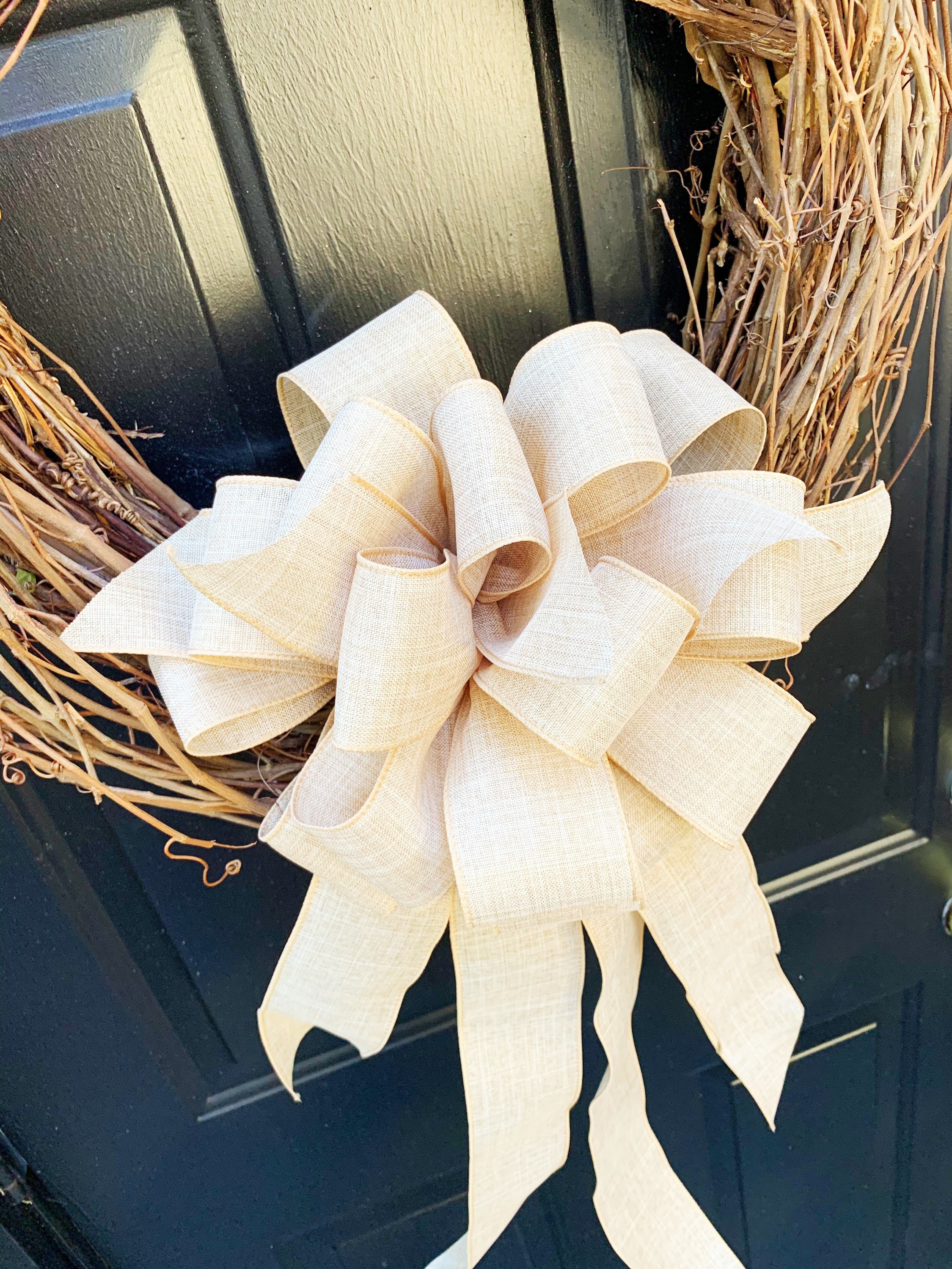 Burlap Bow Holiday Wreath Bow DIY Crafts Rustic Jute Bowknot Ornaments for Christmas Tree Topper Wedding Party Decorations, 11.8 inchx9.8 inch, Size