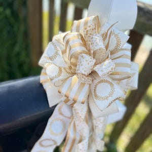 Christmas Collection  - Christmas Bow,Cream and Gold Bow,Gold Ribbon,Gold Bow,Mailbox Bow,Wreath Bow,Tree Topper Bow,Bow,Ribbon,Decor,Gift