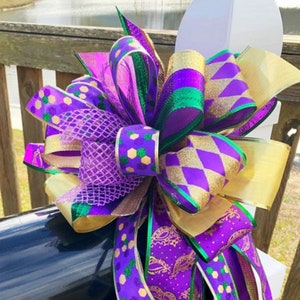 Everyday Collection - Mardi Gras Bow, Mardi Gras Ribbon, Mardi Gras Decor, Jesters, Jester Ribbon, Jester Bow, Wreath Bow, Mailbox Bow, Gift