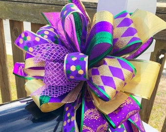 Everyday Collection - Mardi Gras Bow, Mardi Gras Ribbon, Mardi Gras Decor, Jesters, Jester Ribbon, Jester Bow, Wreath Bow, Mailbox Bow, Gift