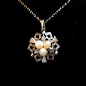 Vintage Sterling Silber Kette mit Mid Century Faux Perlen Anhänger 1960er Jahre Halskette