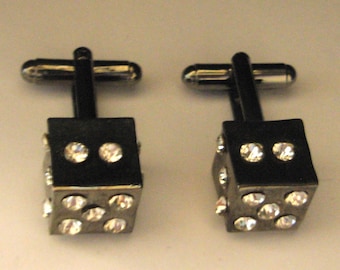 Boxed Dice Cufflinks Set with Diamante