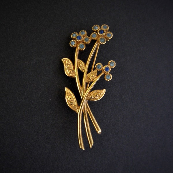 Vintage Movitex Blue Flower Spray Brooch or Pin Signed