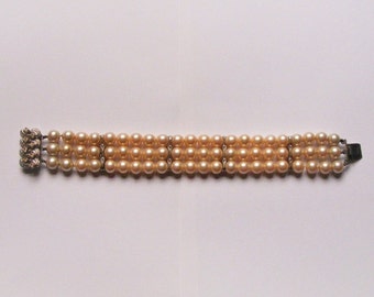 Vintage Glass Pearl Statement Bracelet with Glass Clasp