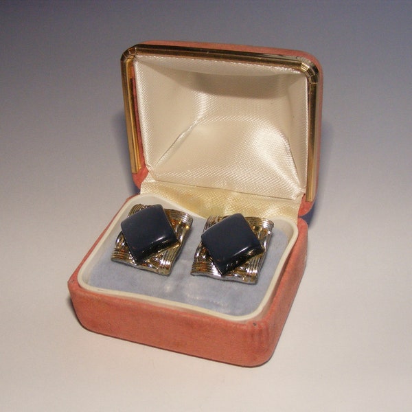 Boxed Vintage 1960s Signed Coro Clip On Earrings with Blue Glass Stones Vintage Display Box Included