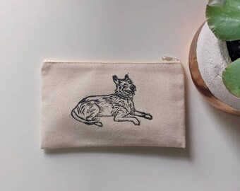 Dog print zipper bag | Hand printed | Block print | Linocut | Multipurpose bag |Travel bag | Cosmetic bag