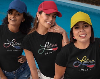 Latina Crew Neck Short-Sleeve T-shirts - Customized with Country/Flag