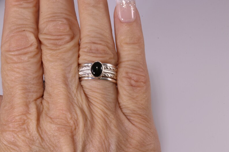 Black Onyx Ring Black Onyx Solitaire Ring Silver Sterling Silver Ring 3-Ring Set Oval Ring Stacking Ring Gemstone Ring