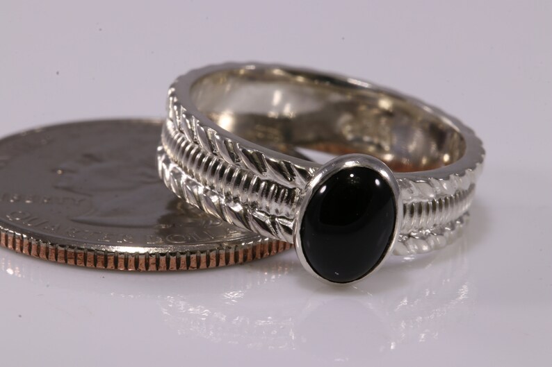 Black Onyx Ring Black Onyx Solitaire Ring Silver Sterling Silver Ring 3-Ring Set Oval Ring Stacking Ring Gemstone Ring