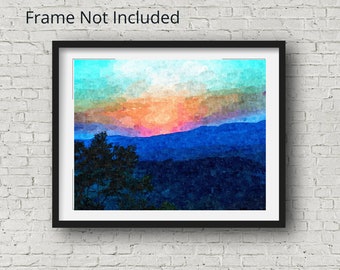 Mountain Sunrise Photograph, Oil Painting Effect Sunrise Print, Mountain Cabin Decor,  Nature Lover Gift, Blue Ridge Mountains