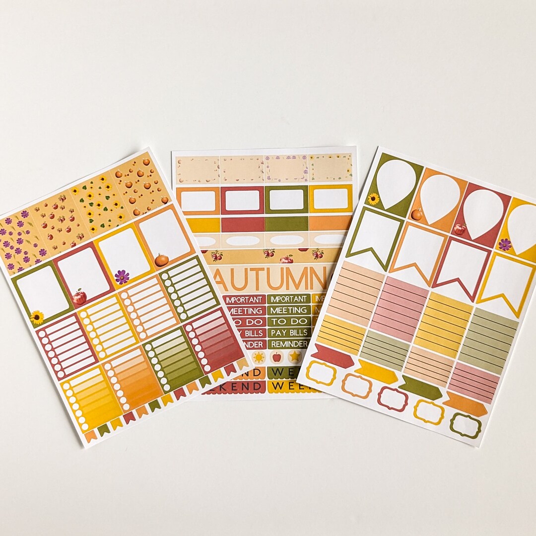 Fall Planner Stickers, 3 Sheet Set of Physical Autumn Decals, Journal ...