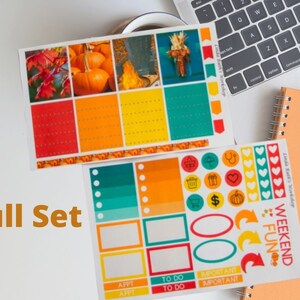 Fall Photo Vertical Planner Stickers, Autumn Themed Decals, Hostess Gift, Journal Decoration, Appointment and To Do Flags, Organizational