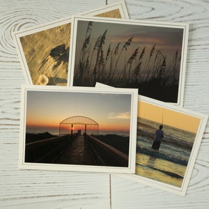 Beach Photo Note Cards Featuring Images of Sand and Surf, Shells and Sea Oats,  Blank Inside