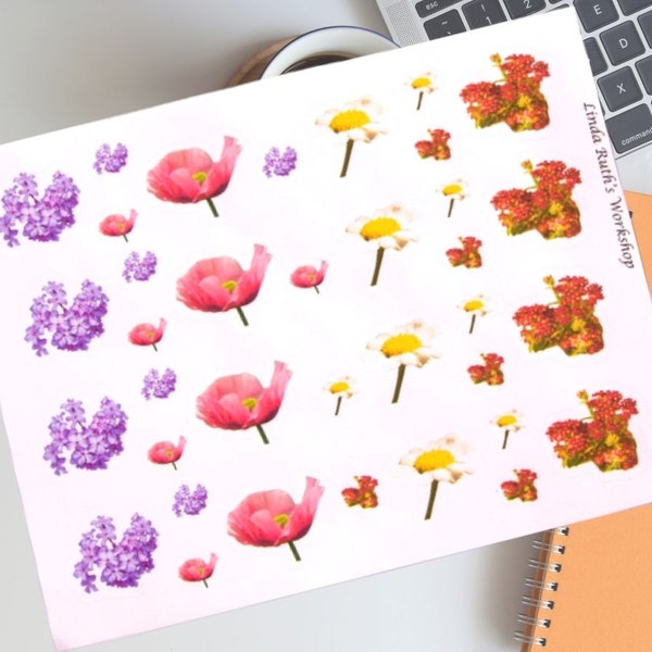 Decorative Flower Stickers for Planners, Journals or Scrapbook, Nature Decals for Notecards, Colorful Floral Deco Stickers, Teacher Gift
