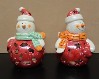 Snowman Candle Holder Ceramic