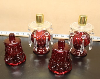 Vintage Avon Cologne Candle holder Ruby Red Glass with Red Votive
