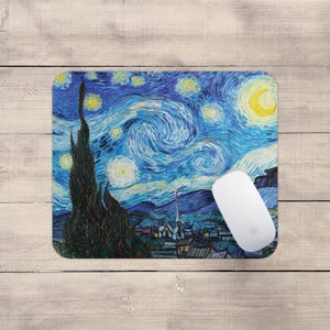 Starry Night Mouse Pad, Van Gogh artwork, cloth surface with rubber anti-slip backing