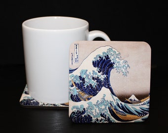 Great Wave Coasters, Hokusai Coasters, Birthday Gift, Gifts for Him, Gifts for Her, House Warming Present, Gift Set, Hokusai Art