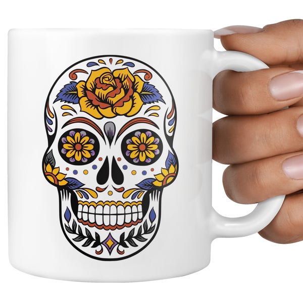 Sugar Skull Mug, Calavera Gift, Day of the Dead, Skull Art, Halloween Gift