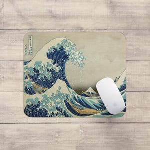 Great Wave Mouse Pad, Hokusai Art, cloth surface with rubber backing