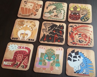 Monster Hunter Coasters, Gamer Gift, Birthday Present, Gifts for Him, Gifts for Her, Gaming, House Warming Present, Gift Set