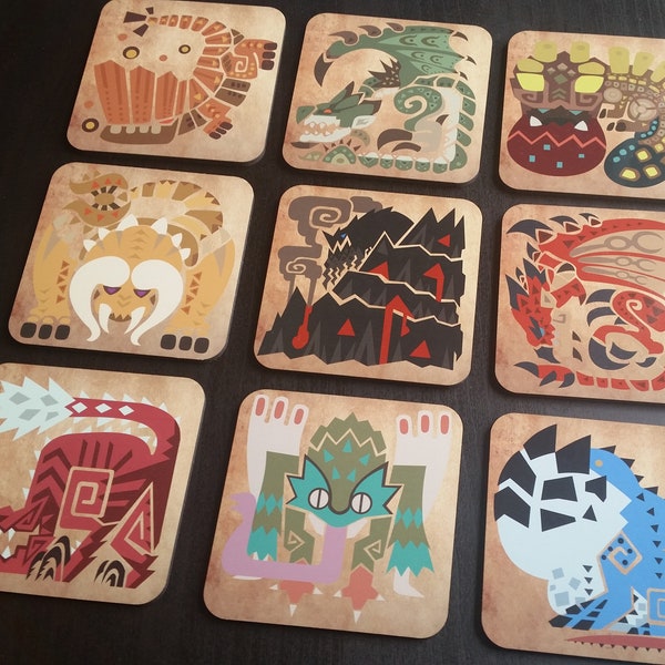 Monster Hunter Coasters, Gamer Gift, Birthday Present, Gifts for Him, Gifts for Her, Gaming, House Warming Present, Gift Set
