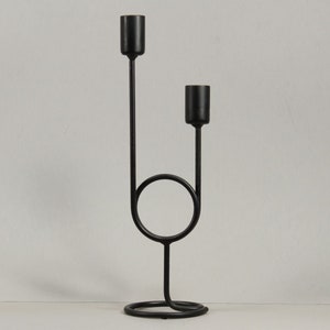 Metal taper candle holder / hand forged blacksmith made / black / home decor modern furnishing