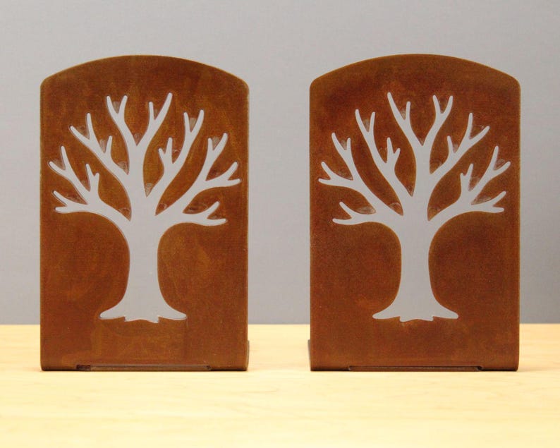 Pair of Metal Bookends With Tree Design - Etsy