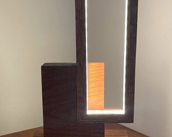Handmade Oak LED Desk Lamp: Modern Minimalist Accent Light