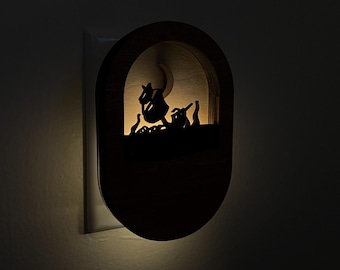 Ocean Moon Scene Wooden Night Light - Auto-Dimming Wall Plug