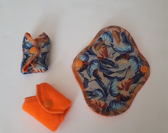 Set de 3 PantyLiners reutilizables / Almohadillas menstruales reutilizables con bolsa húmeda de viaje