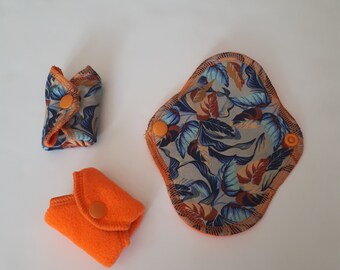 Set of 3 Reusable PantyLiners / Reusable Menstrual Pads with Travel Wet Bag